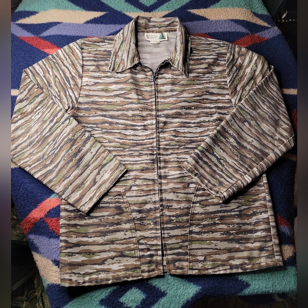 Vintage Samco Sportswear Bark Camo Jacket Mens Medium Realtree Full Zip USA